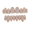 HipHop Rock Gold Rosegold White Zircon Teeth Grillz New Arrive Copper Upper Bottom Braces Grillz For Male Female226q