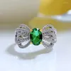 Cluster Rings 2023 Bow Ring 925 Silver Girl Emerald 5 7 Design Sense European and American Fashion Style