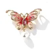 Brosches röd emaljfjäril brosch elegant kristallinsektstift kvinnor pärla legering märke tillbehör smycken gåvor till vän