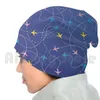 Berets Busy Airspace-Pastel & Purple Beanies Knit Hat Airplane Route Maps Aviation Modern Pattern Pastel Yellow