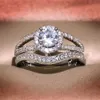 Wedding Rings Vintage Female White Crystal Stone Ring Set Classic Silver Color Engagement Trendy Bridal Round For Women2388