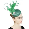 Ładne satynowe włosy fascynator fascynator impreza wieczorna formalne kościele Kościół Milinery Hat Hat Bridal Wedding Headpieces z piórami 231225