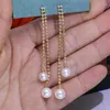 Pendientes colgantes MeiBaPJ DIY soporte vacío perla redonda Natural de agua dulce 6 cm de largo borlas gota Real 925 joyería fina de plata para mujeres