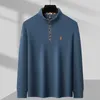 Herrpolos lyxig långärmad t-shirt bomulls höstmode blixtnedborrbroderi affärer casual stående krage pullover