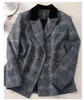 Costumes pour femmes, veste Blazer en laine à carreaux gris de haute qualité, Double boutonnage, coréen, automne hiver 2023, manteau de costume ample, vêtements d'extérieur