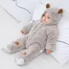 Winter Baby Romper With Ears Thicken Cotton born Bodysuit Hooded Baby Girl Clothes Cartoon Boys Jumpsuit 0-24 Months 231225