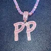 Hip Hop Custom Pink Baguette Letters Anhänger Halskette Kombination Buchstaben Name Anhänger 24 Zoll Pink Tennis Halsketten Zirkonia Jewel288z