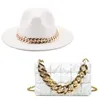 luxury Girl Wool Chain Fedora Hat Oversized Chain Accessory Bag Hat For Women flat top Hat Latest Two-piece Set 231225