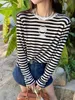 Bustiers & Corsets Designer Brand Early Autumn New Niche Design Minimalist Style Color Blocking Fashionable Striped Silk Cotton Long Sleeved Top