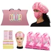 Anpassad logotyp Wig Set Virgin Hair Bundle Packaging Satin Mask Satin Bags Hang Tag Bundle Wraps Bonnets pannband2476