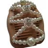 Women Magic Double Hair Comb Imitation Wood Pearl Clip Stretchy Hairpin Bead DIY C6UD1230L