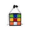 Sacchetti piccole borse per donne design cubo di Rubik Women borsela quadrate mini con borsa in pelle in pelle metallica