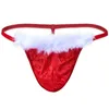 CLEVER-MENMODE Men Christmas Costume Thong G String Sexy Erotic Underwear Santa Claus Fluff Lingerie Underpants Panties 231226