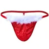 CLEVER-MENMODE Hommes Costume De Noël String G String Sexy Sous-Vêtements Érotiques Père Noël Fluff Lingerie Slip Culotte 231226