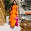 Casual jurken oranje en halter gelaagde zijsplit nachtclubjurk sexy formele feestjurken