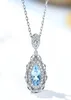 Vintage Aquamarine Blue Crystal Topaz Gemstones Diamond Pendant Neckor for Women White Gold Silver Color Jewel Fashion Gift6981578