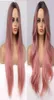 Alan Eaton Long Gavy Synthetic Ombre Black Pink Pruiken voor vrouwen cosplay Natural Middle Part Haar Wig High Temperaty Fiber6707806