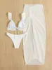 Set bikinis vigobreviya seksowna solidna 3 -częściowa spódnica z siatki bikini zestaw strojów kąpielowych Kobiety 2023 Papped Push Up Swimpit Summer Suitl231225