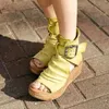 Luvas Jianbudan Novo Bottom Flat Bottom Summer Boots Women's Wedge Sandals Belt Roman Shoes Roman Women Open Toe Summer Botas 3443