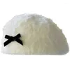 Basker bowtie plysch hatt för kvinnor päls päls flicka kupol söt målare vinter varma huvudkläder droppar