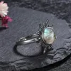 Cluster Ringe Natürlicher Labradorit Ring 925 Sterling Silber Schmuck für Frauen Männer Sonnenform Vintage Finger Party Luxus Geschenk