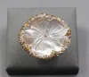GuaiGuai Jewelry Natural White Sea Shell Carved Flower Ring Golden CZ Fashion Women Jewelry Adjustable2369571