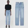 23AW Casual pants AB high waisted washed and edged medium elastic small straight leg women's cropped jeans