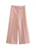 Willshela femmes mode deux pièces ensemble rose débardeurs jambe droite pantalon Vintage col en V simple boutonnage femme Chic costume 231226