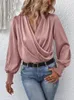 Blouses pour femmes WYWMY Sexy col en v lanterne manches longues chemises tempérament féminin banlieue couleur unie chemise hauts élégants Blousas