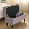 Chair Covers Solid Color Storage Stool Cover Elastic Velvet Bedside Ottoman Footrest Rectangle Piano Seat Slipcover Furniture Protector