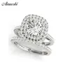 AINUOSHI 925 Sterling Silver Women Wedding Engagement Ring Sets Double Halo 1ct Round Cut Wedding Ring Sets anillos de plata Y20014165542