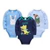 Born Baby Girl Body 3 pièces / lot à manches longues 100 coton mignon dessin animé imprimé salopette 3 M 6 M 9 M 12 M 18 M 24 M vêtements 231225