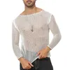 Męskie koszule Tranrusta dzianinowa siatka dla mężczyzn Sexy See przez oddychającą dzianinową koszulkę mody mens dzianin 2024 Spring Casual Tees