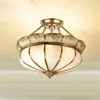 Chandeliers American Glass Copper Half-Ceiling Type Hallway Bedroom Study Balcony Ceiling Light Round Bronze Lighting