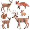 6 stycken Woodland Animals Figures Forest Creatures Figurer Squirrel Deer Rabbit Family Figurines Miniature Toys 231225