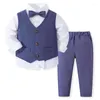 Clothing Sets 4Piece Spring Fall Kids Clothes Boys Korean Fashion Gentleman Plaid Long Sleeve Tops Pants Children Boutique BC807