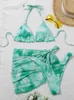 Bikiniset Peachtan Tie Dye 3-delige bikiniset met print Damesbadpak Traingle Halter Badpak Push-up Lage taille Badmode 2023 DamesL231225