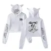 Nicki Nicole Alma Tour Crop Top Hoodie för Girls Streetwear Hip Hop Kawaii Cat Ear Long Sleeve Harajuku beskuren tröja