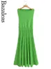 Bazaleas Store Traf robes pour femmes vert coupe ajustée robe trapèze robe tricotée sans bretelles robe officielle 231226
