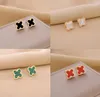 Women Leaf Studs 18K Rose Gold Plated Titanium Steel Earrings Fashion Design Shell Flower Jewelry Gifts Black Green White Red Leav2321296