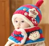 Moda inverno bebê bonés cachecol conjunto criança meninas meninos chapéus de lã infantil fios crochê malha chapéu quente envoltórios de orelha gorro whole1286051