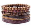 5 Pcsset Handmade Weave Charm Wrap Men Bracelet Femme Homme Male Jewellery Pulseras Beads Leather Bracelets for Women Bangles9599006