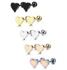 Stud 3 Pairs Of Stainless Steel Heartshaped Earrings Set Barbell Perforated For Men And Women Silver Black Gold4949259