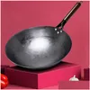 Pans التقليدية الحديد Wok غير طلاء يدوية مزورة لمطبخ المقبض مقبض الغاز أدوات الطهي