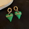 Necklace Earrings Set Fashion Trend For Women Classic Unique Heart Design Drip Glaze Metal Material Green Jewelry Gift