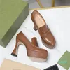 2024 High Heel Pumps Women Platform Heels Shoes Decoration Classic Casual Round Head äkta läderfestklänningskomanspumpar