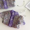 Hundkläder Purple Pet Sweaters Knits Winter Teddy Warm Clothes Yorkshire Casual Open Button Products