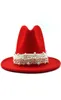 Laine Jazz Fedora chapeaux décontracté femmes en cuir perle ruban feutre chapeau blanc rose jaune Panama Trilby casquette de fête formelle 5861CM4126670