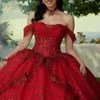 Luxe rouge brillant Quinceanera robe 2024 robe de bal princesse chapelle train fleur applique douce 15 16 robe de fête d'anniversaire Pageant Miss