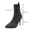 ブーツ秋の冬の尖ったつま先ファッションパターンエレガントな黒いスーパーシンハイヒールレディースパーティードレスプラスサイズ36-43
